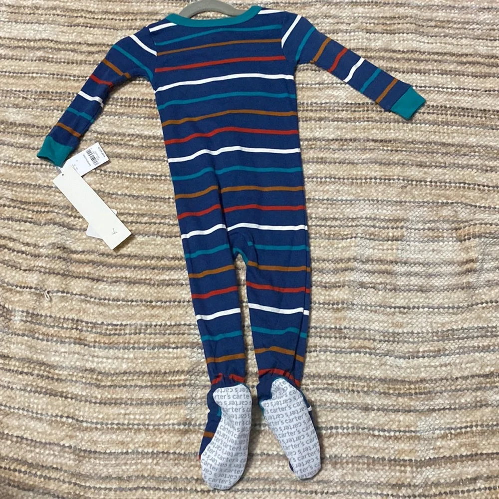 Carters Baby Boy Blue Striped Sloth Fleece Footed Pajamas Sleeper Zip Up 18M